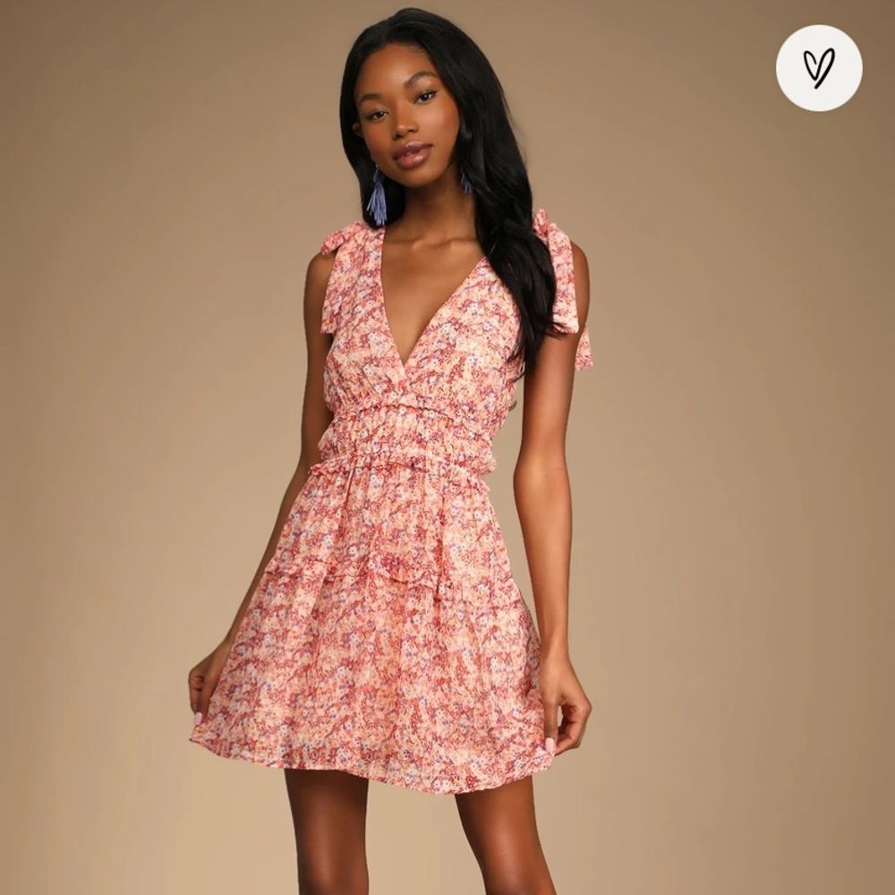 Lulus Afternoon Angel Orange Multi Floral Print Ruffled Mini Dress Medium​​​
